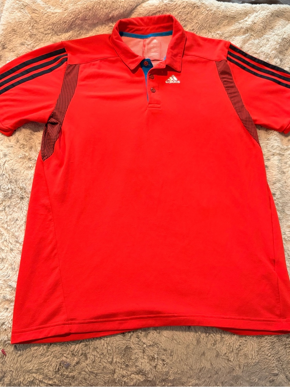 adidas Men's Bright Red Athletic Polo with Black Stripes